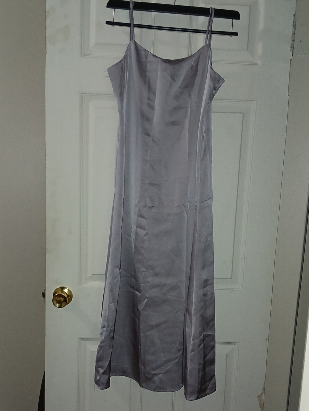 Women's Satin Slip Maxi Dress in Light Gray - Elegant Strappy Silhouette